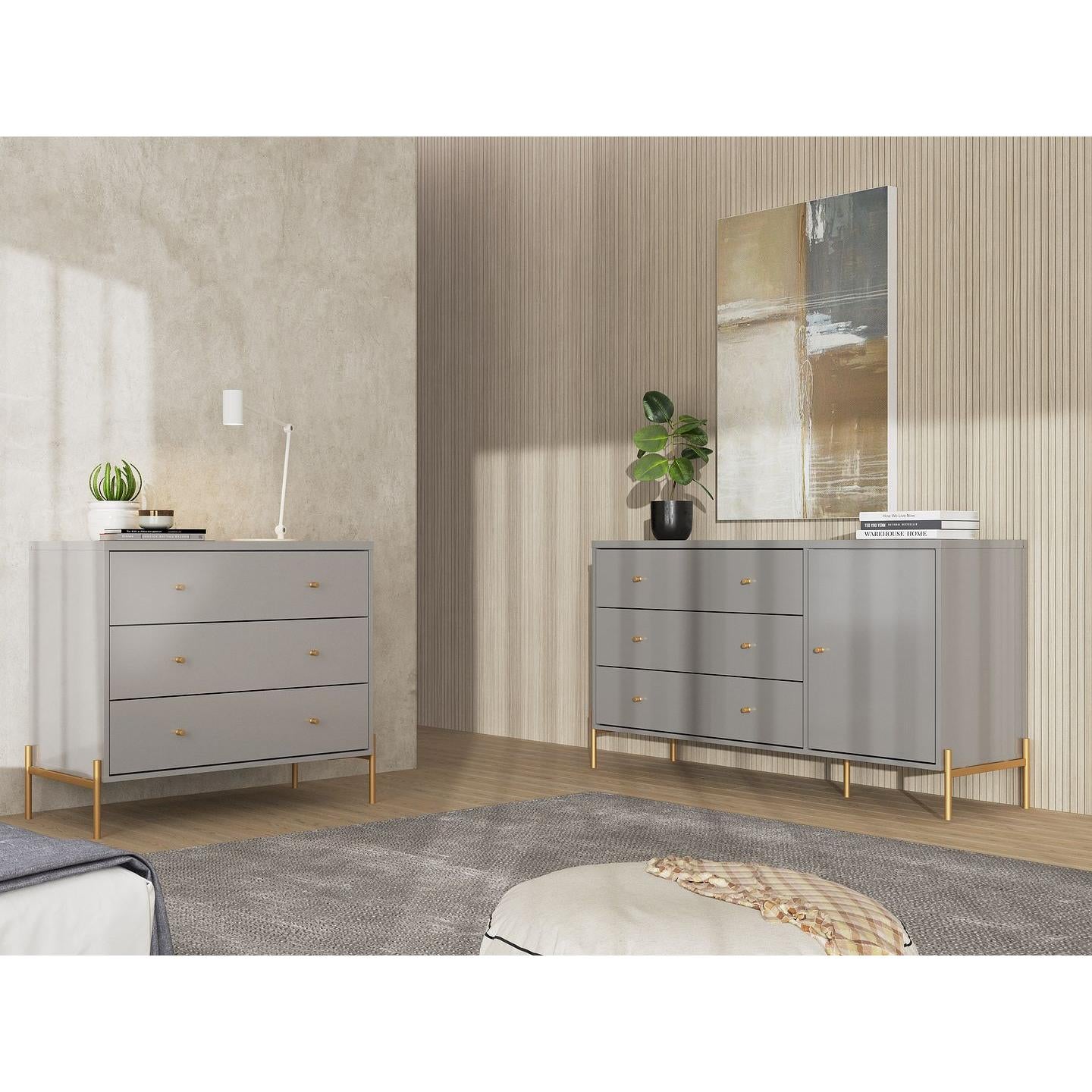 Manhattan Comfort Jasper Gloss Gray Sideboard & Classic Dresser Set of 2