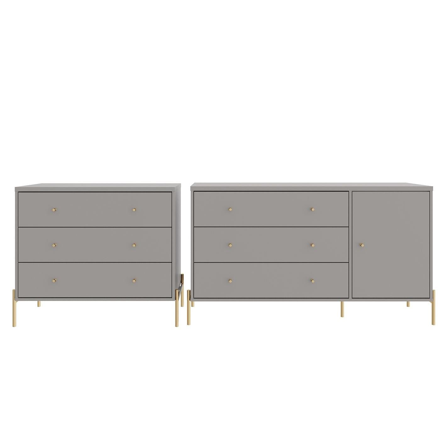 Manhattan Comfort Jasper Gloss Gray Sideboard & Classic Dresser Set of 2