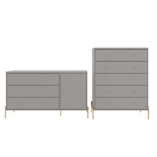 Manhattan Comfort Jasper Gloss Gray Sideboard & Tall Dresser Set of 2