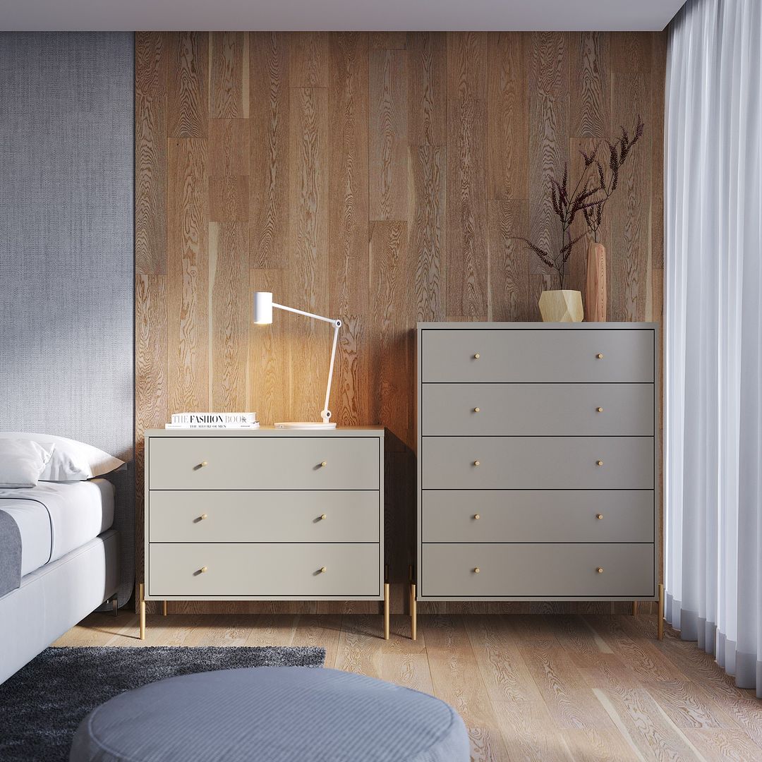 Manhattan Comfort Jasper Gloss Gray Tall & Classic Dresser Set of 2
