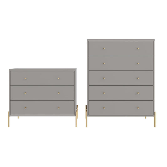 Manhattan Comfort Jasper Gloss Gray Tall & Classic Dresser Set of 2
