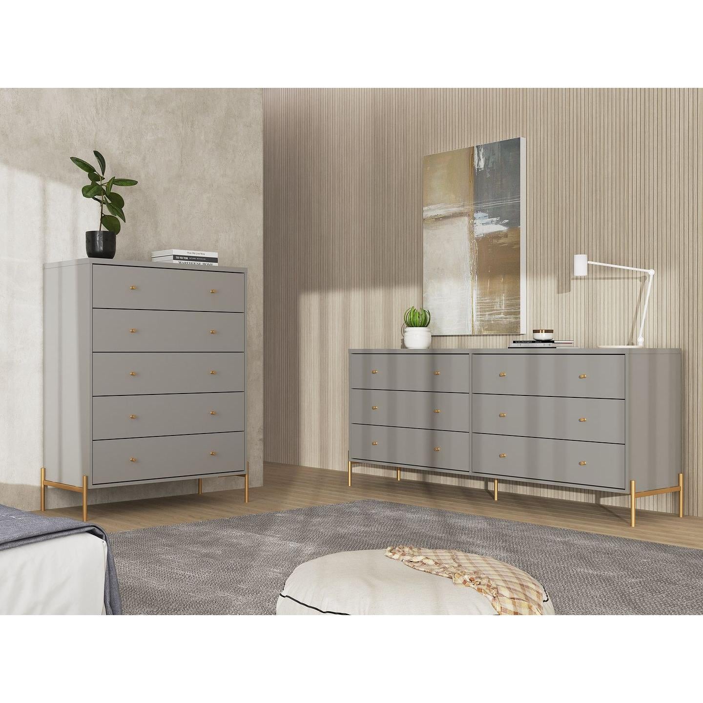 Manhattan Comfort Jasper Gloss Gray Tall & Double Wide Dresser Set Of 2