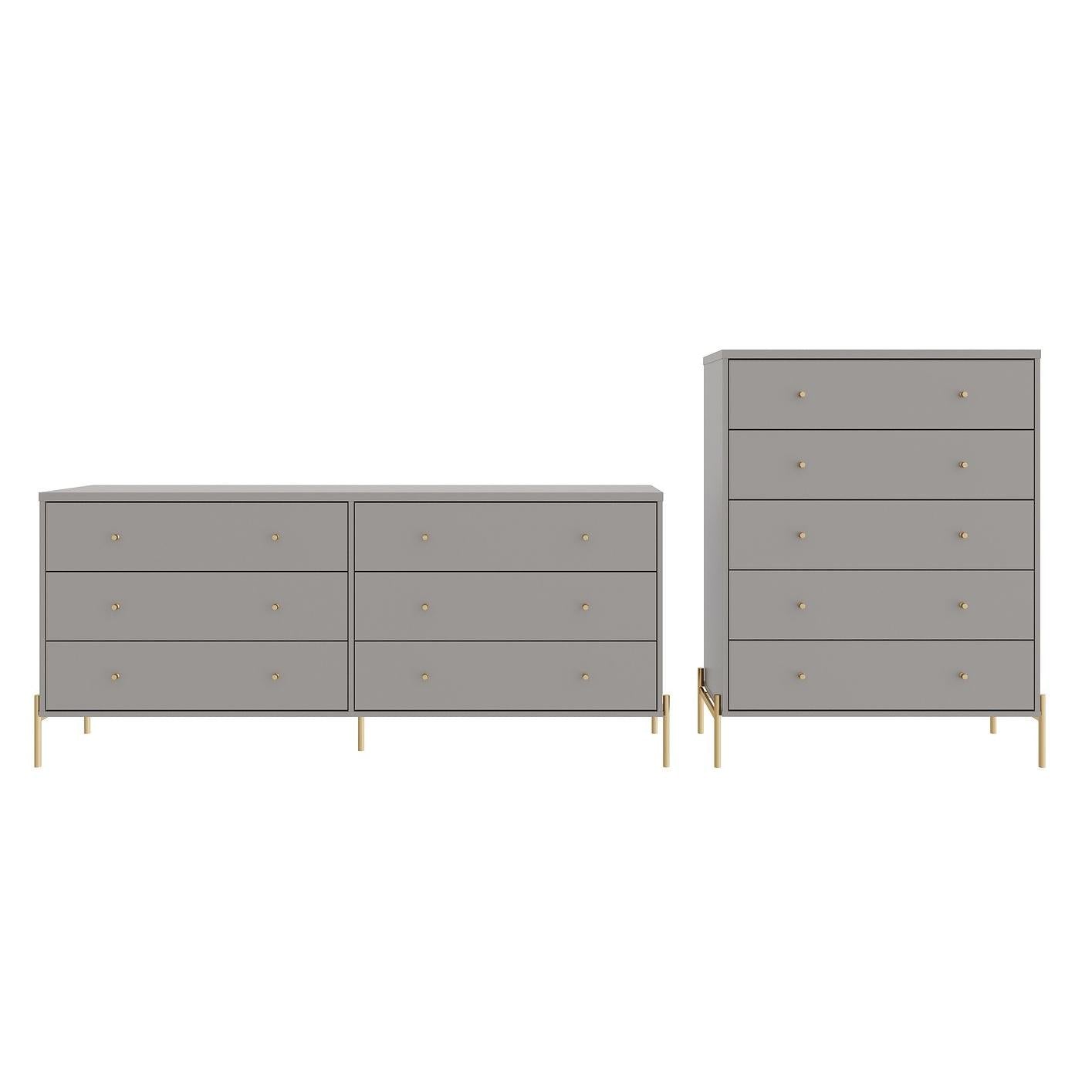 Manhattan Comfort Jasper Gloss Gray Tall & Double Wide Dresser Set Of 2
