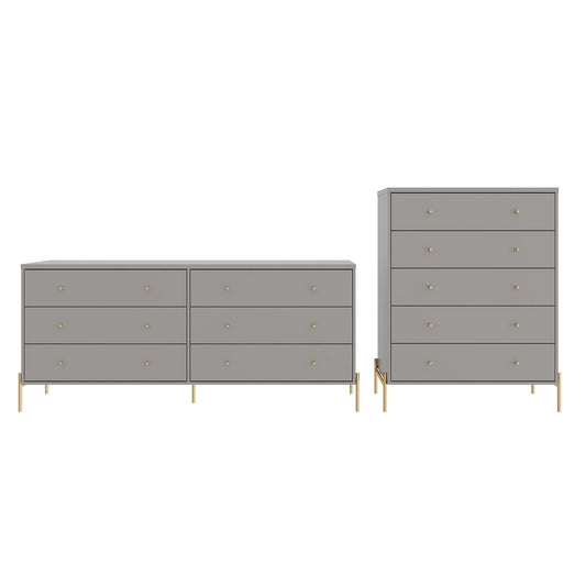 Manhattan Comfort Jasper Gloss Gray Tall & Double Wide Dresser Set Of 2