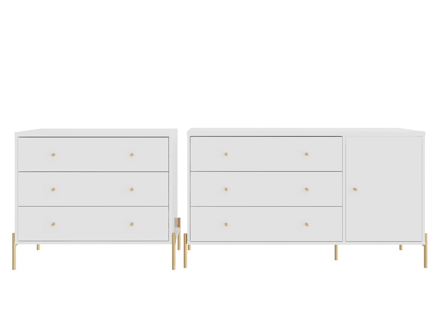 Manhattan Comfort Jasper Gloss White Sideboard & Classic Dresser Set of 2