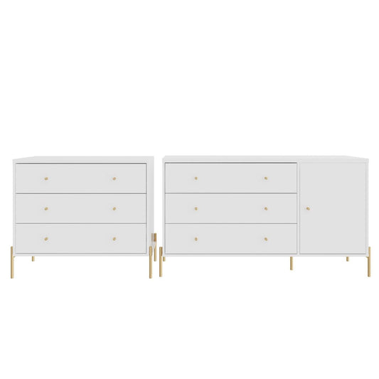 Manhattan Comfort Jasper Gloss White Sideboard & Classic Dresser Set of 2