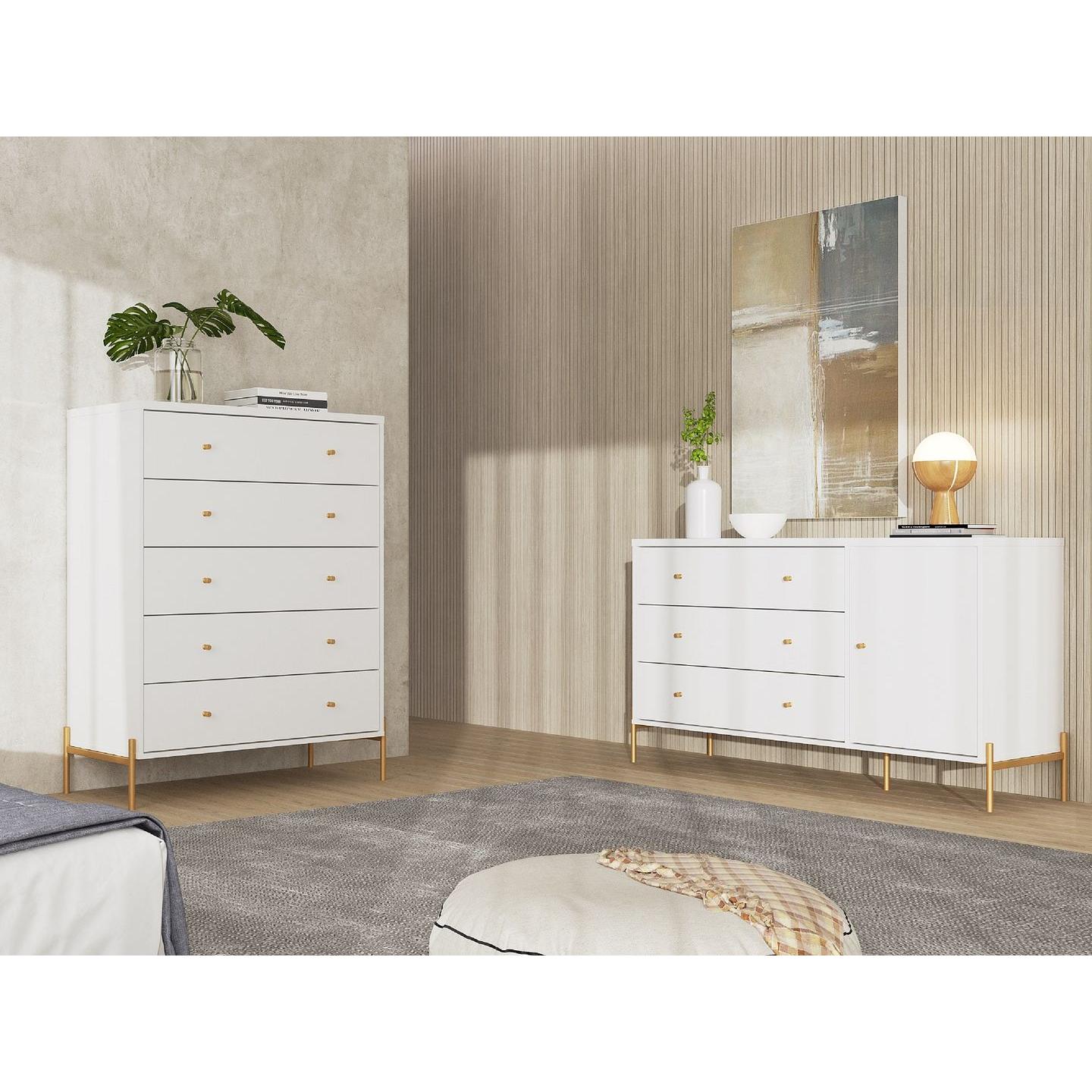 Manhattan Comfort Jasper Gloss White Sideboard & Tall Dresser Set of 2