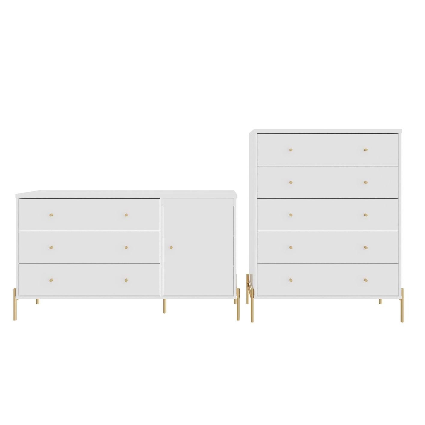 Manhattan Comfort Jasper Gloss White Sideboard & Tall Dresser Set of 2