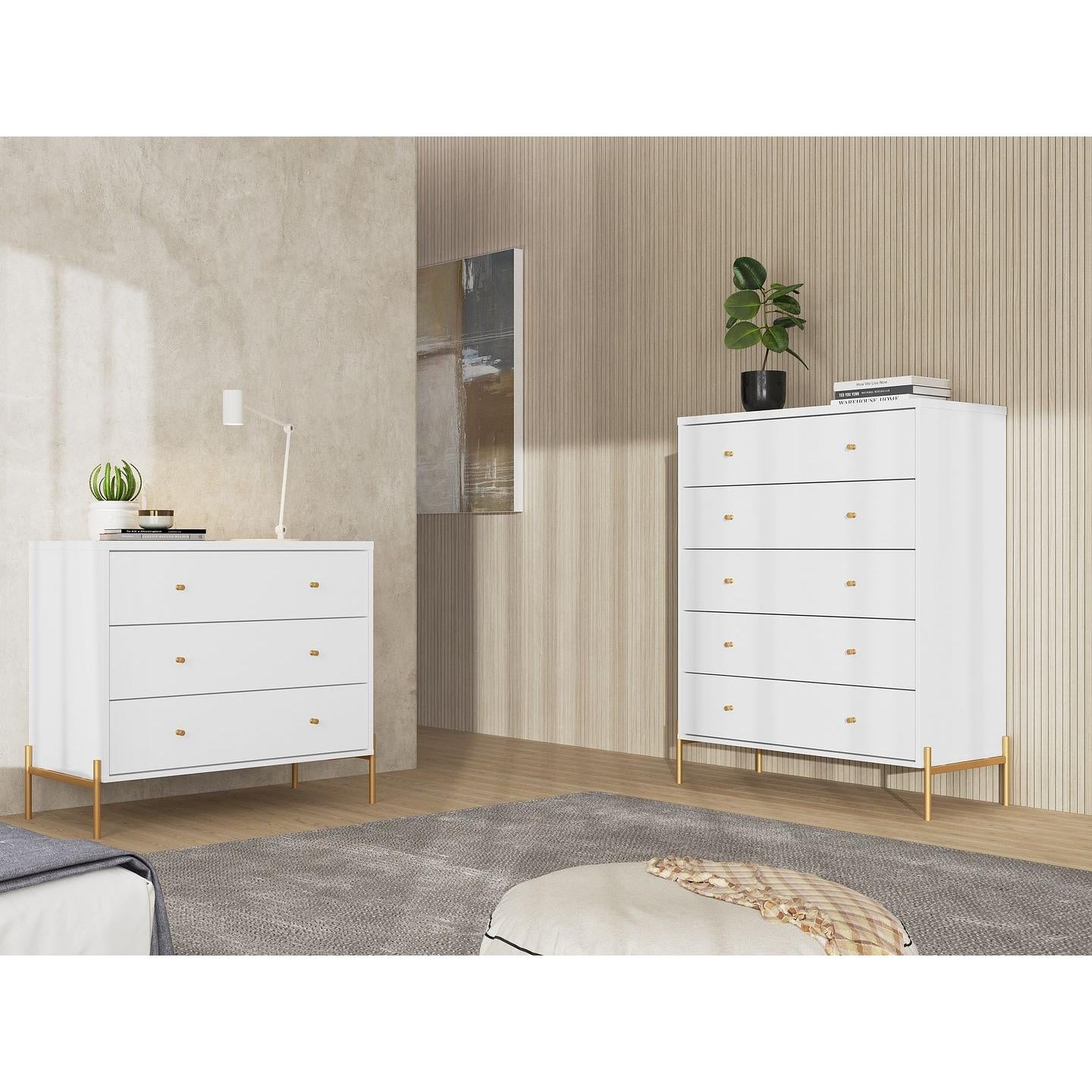 Manhattan Comfort Jasper Gloss White Tall & Classic Dresser Set of 2