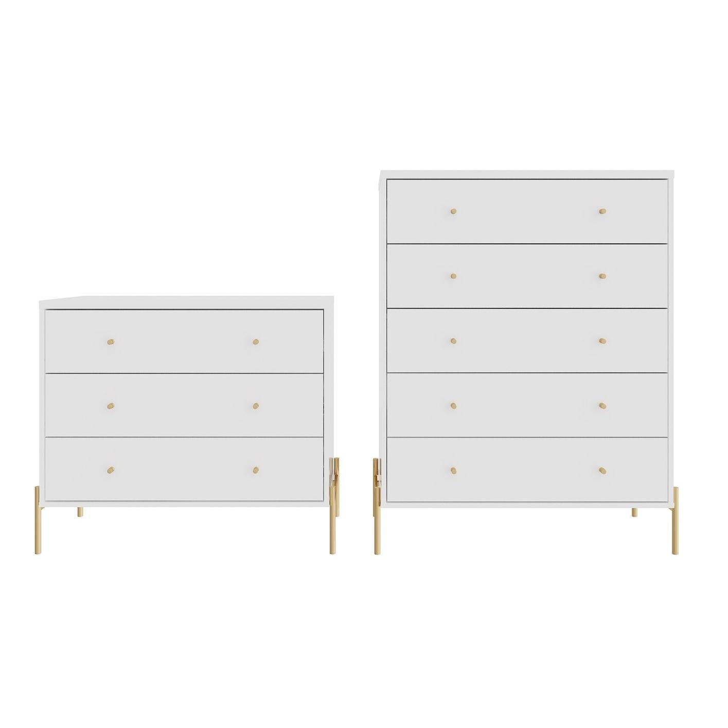 Manhattan Comfort Jasper Gloss White Tall & Classic Dresser Set of 2
