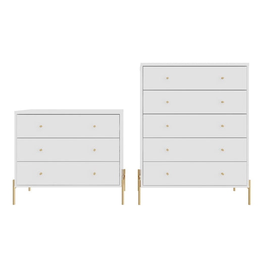 Manhattan Comfort Jasper Gloss White Tall & Classic Dresser Set of 2