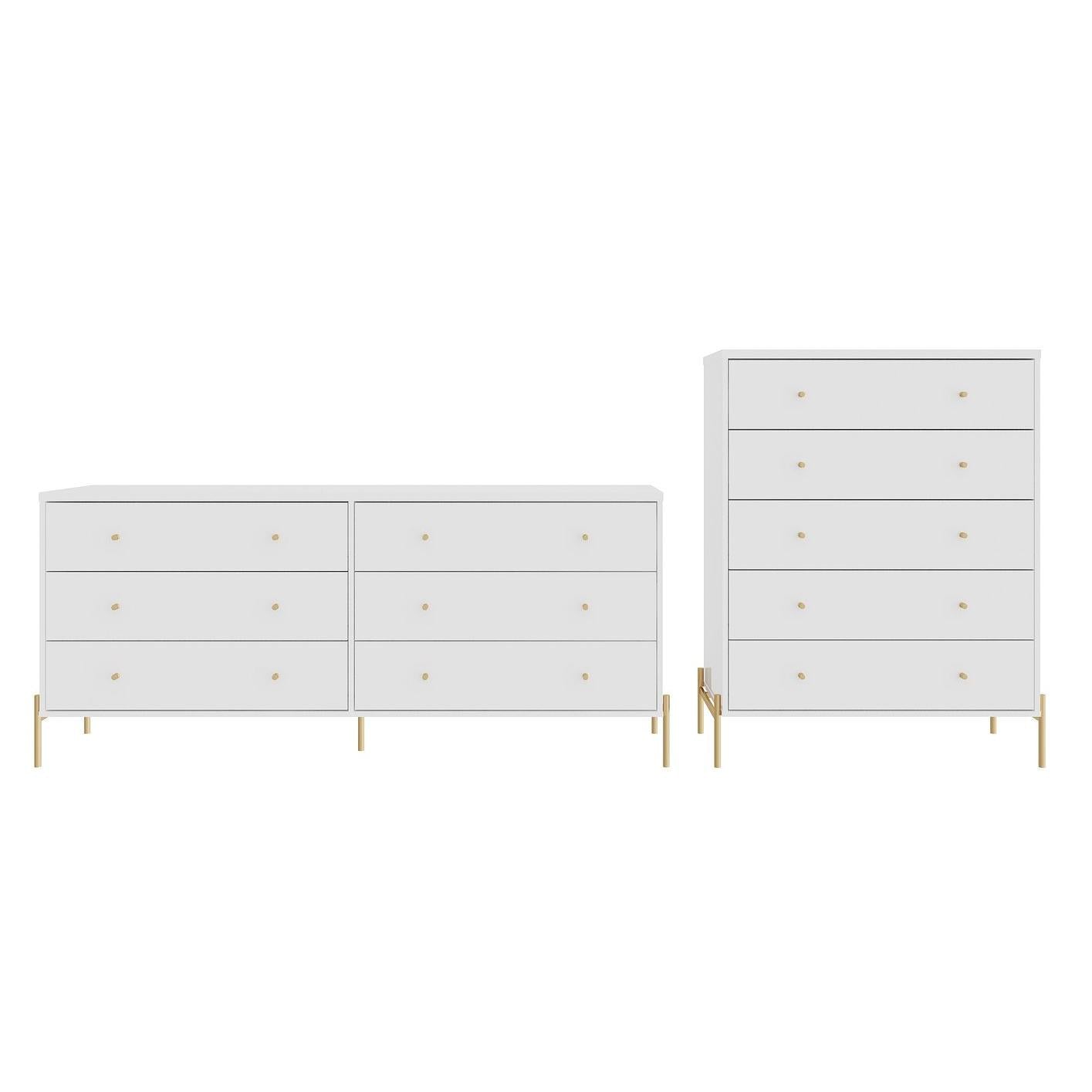 Manhattan Comfort Jasper Gloss White Tall & Double Wide Dresser Set Of 2