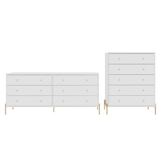 Manhattan Comfort Jasper Gloss White Tall & Double Wide Dresser Set Of 2