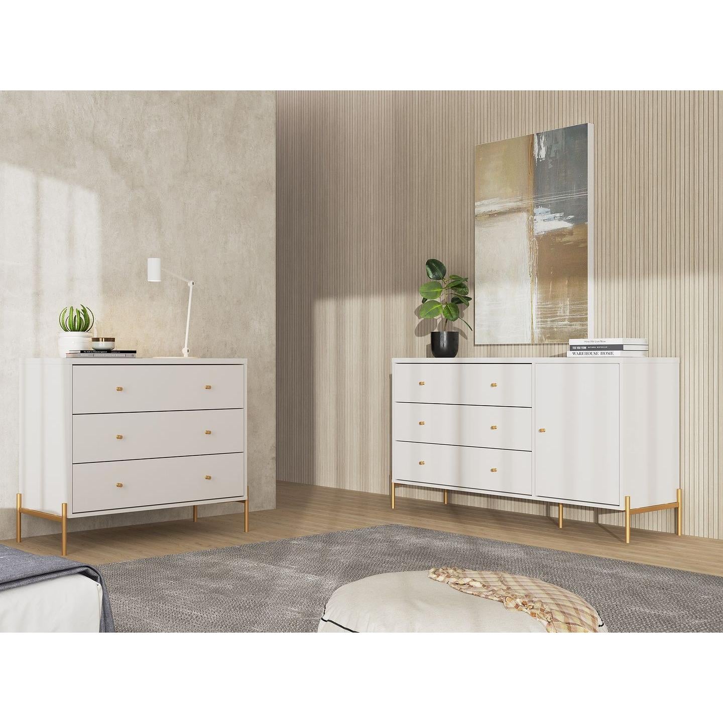 Manhattan Comfort Jasper Matte Off White Sideboard & Classic Dresser Set of 2