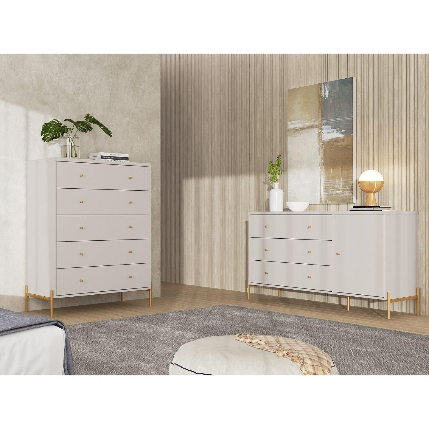 Manhattan Comfort Jasper Matte Off White Sideboard & Tall Dresser Set of 2