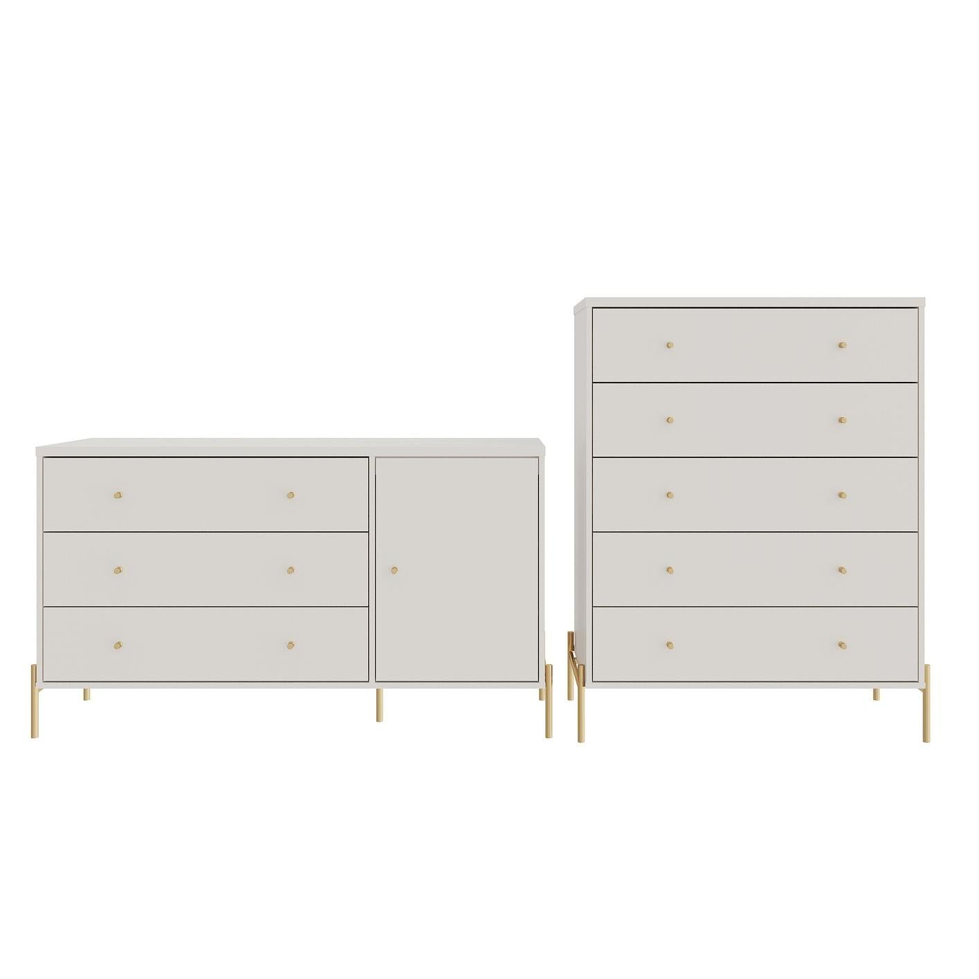 Manhattan Comfort Jasper Matte Off White Sideboard & Tall Dresser Set of 2