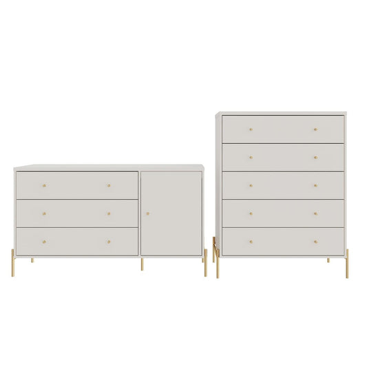 Manhattan Comfort Jasper Matte Off White Sideboard & Tall Dresser Set of 2