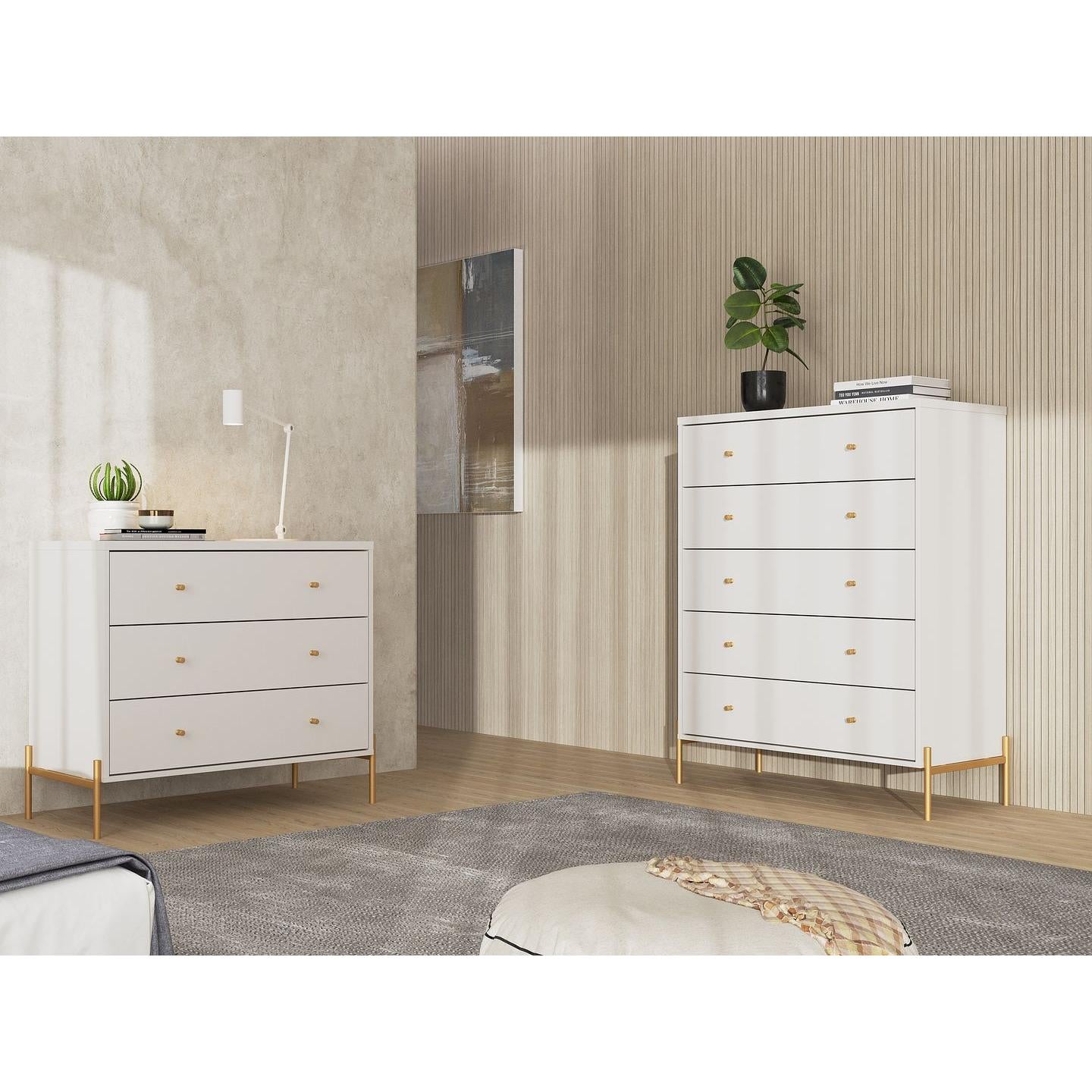 Manhattan Comfort Jasper Matte Off White Tall & Classic Dresser Set of 2