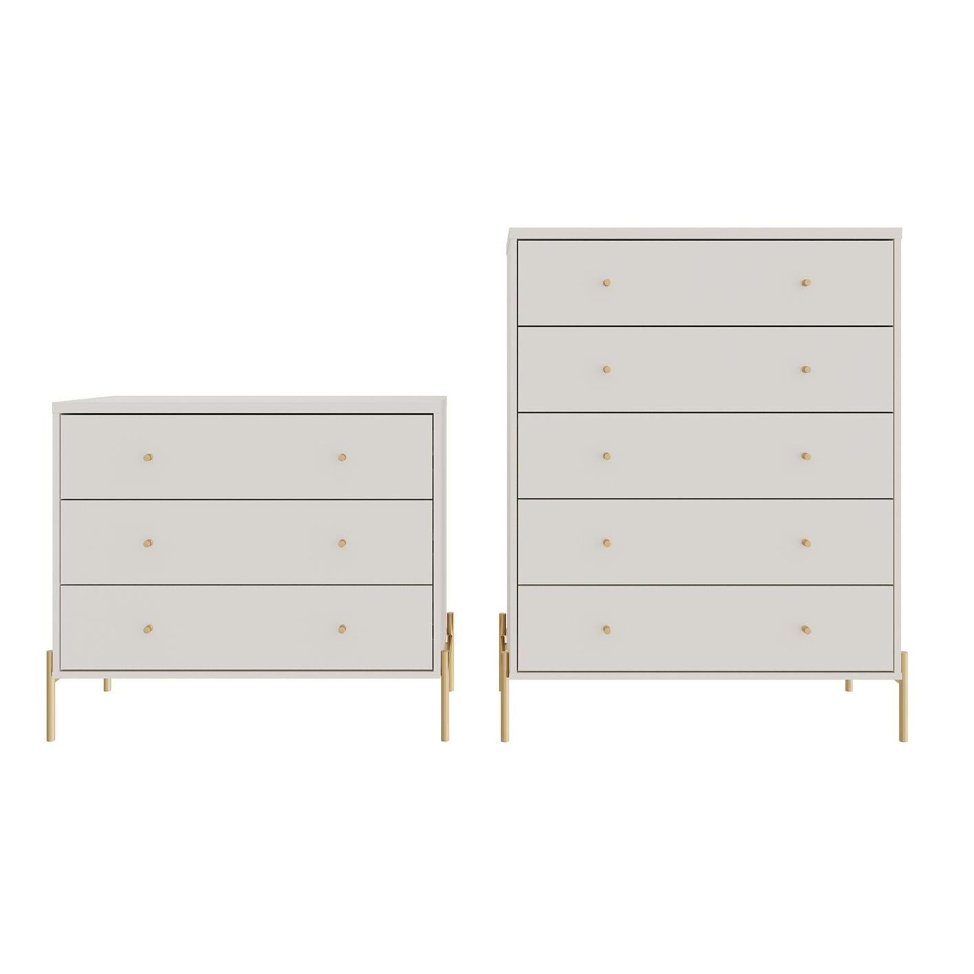 Manhattan Comfort Jasper Matte Off White Tall & Classic Dresser Set of 2