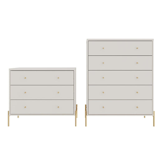 Manhattan Comfort Jasper Matte Off White Tall & Classic Dresser Set of 2