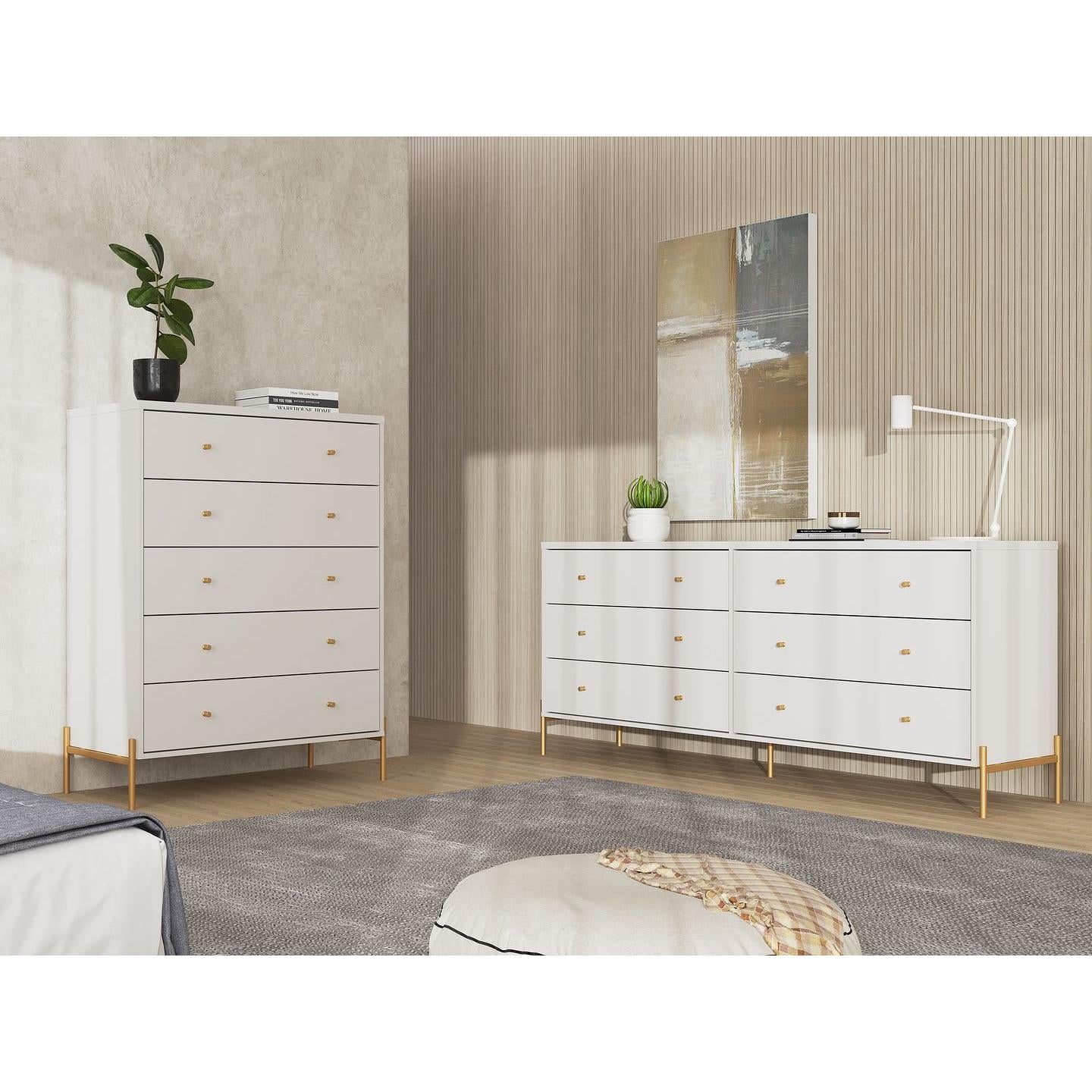 Manhattan Comfort Jasper Matte Off White Tall & Double Wide Dresser Set Of 2
