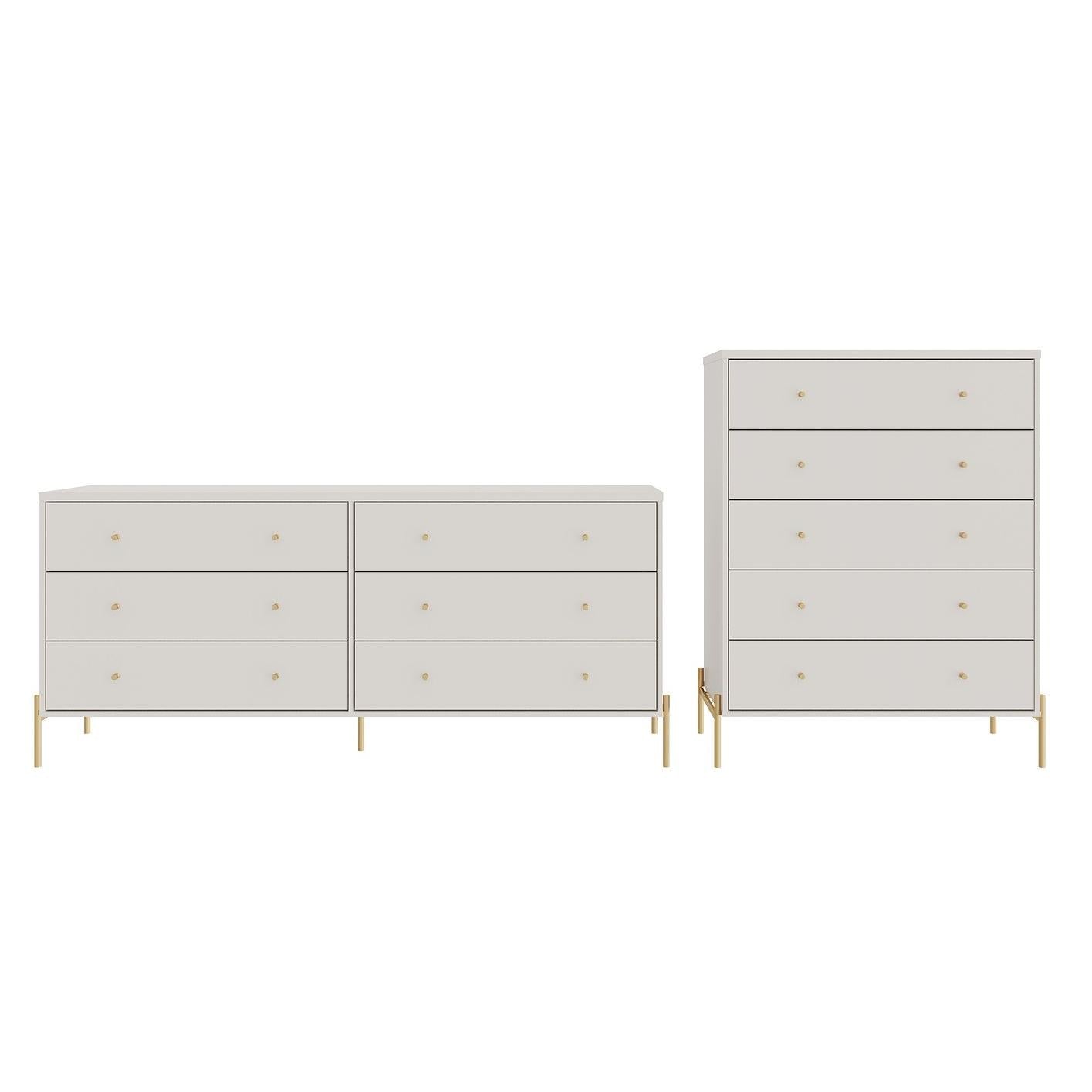 Manhattan Comfort Jasper Matte Off White Tall & Double Wide Dresser Set Of 2