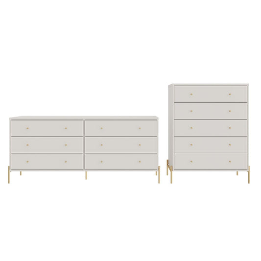 Manhattan Comfort Jasper Matte Off White Tall & Double Wide Dresser Set Of 2