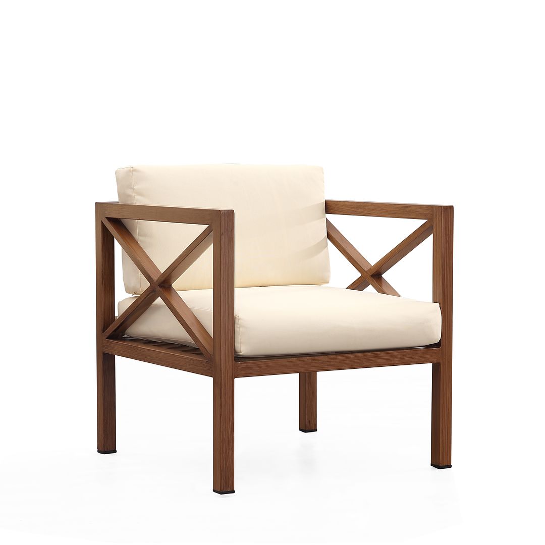 Manhattan Comfort Kingsbay Outdoor Patio Conversation Set In Brown & Cream