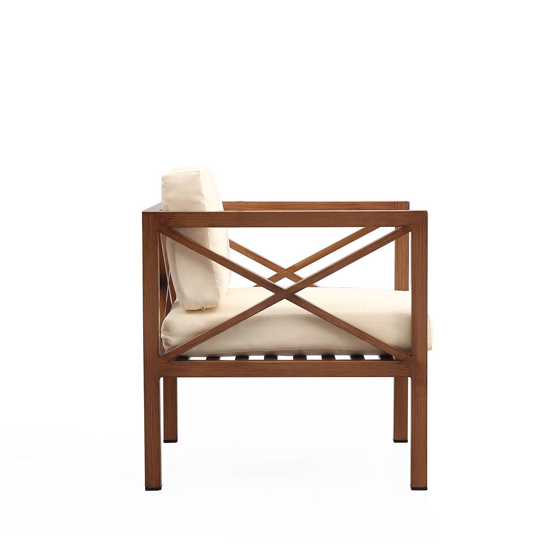 Manhattan Comfort Kingsbay Outdoor Patio Conversation Set In Brown & Cream