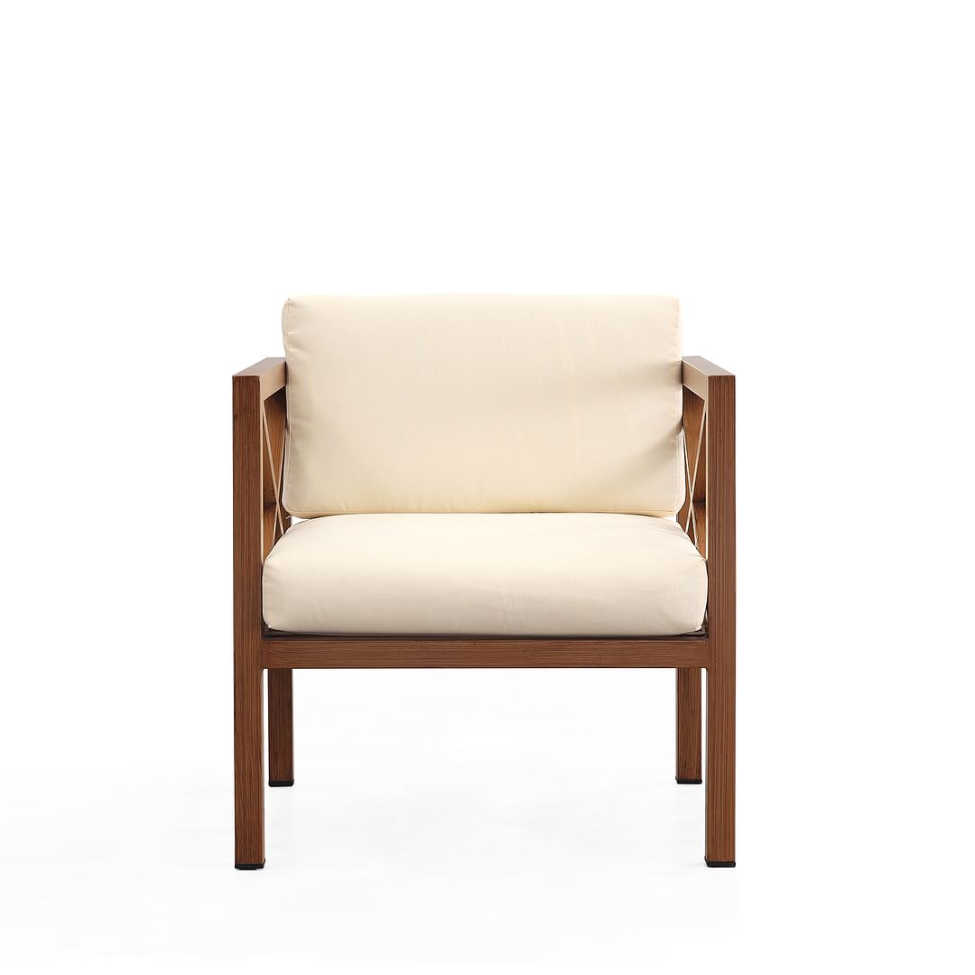 Manhattan Comfort Kingsbay Outdoor Patio Conversation Set In Brown & Cream