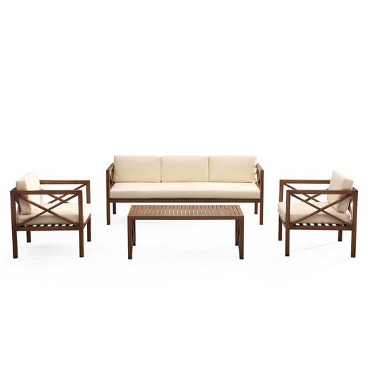 Manhattan Comfort Kingsbay Outdoor Patio Conversation Set In Brown & Cream