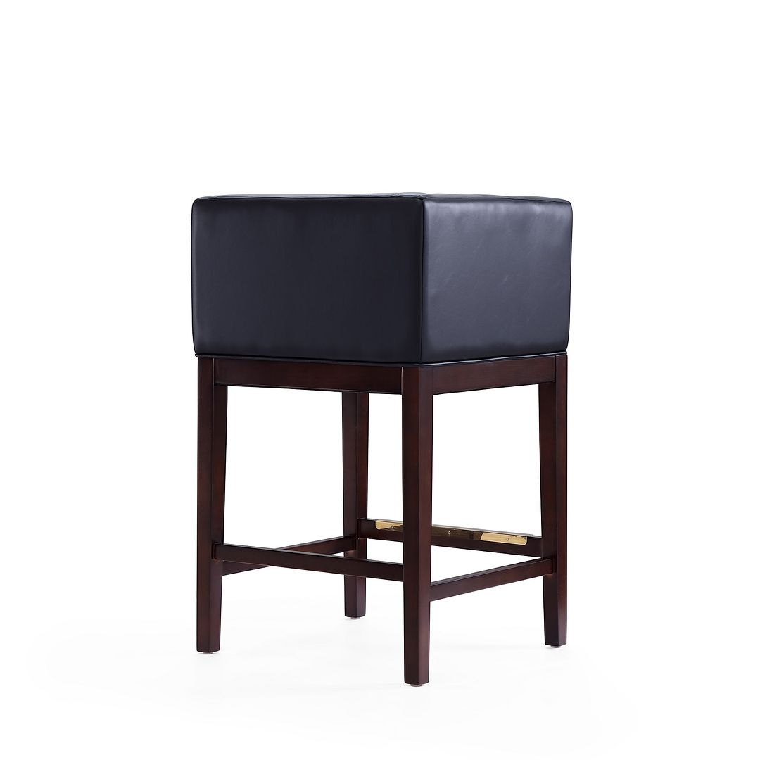 Manhattan Comfort Kingsley 34"H Black & Dark Walnut Beech Wood Counter Height Bar Stool