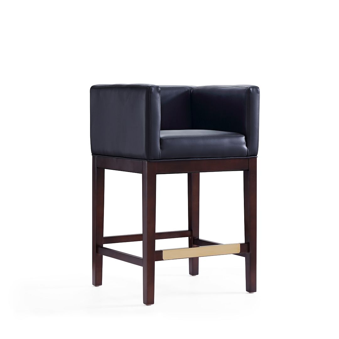 Manhattan Comfort Kingsley 34"H Black & Dark Walnut Beech Wood Counter Height Bar Stool