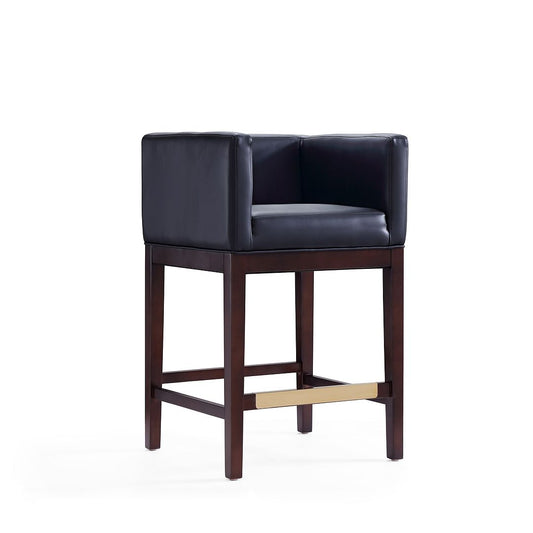 Manhattan Comfort Kingsley 34"H Black & Dark Walnut Beech Wood Counter Height Bar Stool