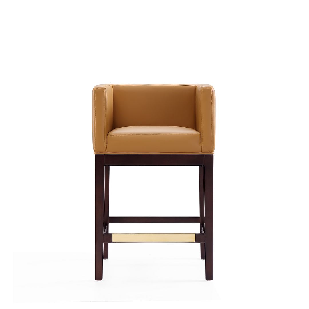 Manhattan Comfort Kingsley 34"H Camel & Dark Walnut Beech Wood Counter Height Bar Stool