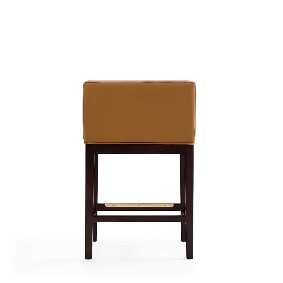 Manhattan Comfort Kingsley 34"H Camel & Dark Walnut Beech Wood Counter Height Bar Stool