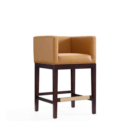 Manhattan Comfort Kingsley 34"H Camel & Dark Walnut Beech Wood Counter Height Bar Stool