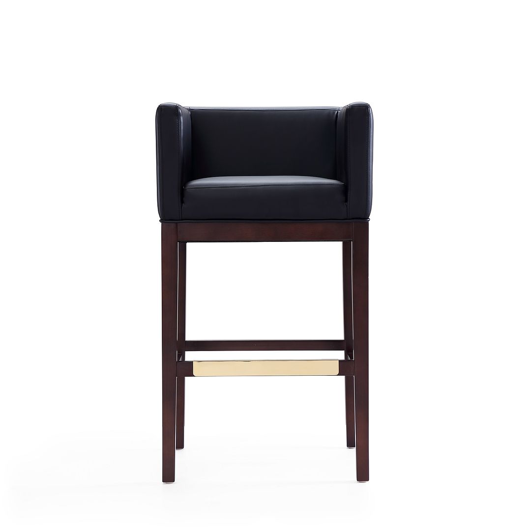 Manhattan Comfort Kingsley 38"H Black & Dark Walnut Beech Wood Barstool
