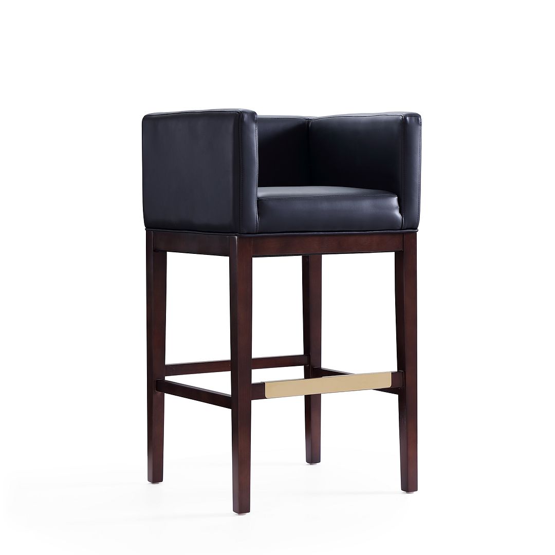 Manhattan Comfort Kingsley 38"H Black & Dark Walnut Beech Wood Barstool