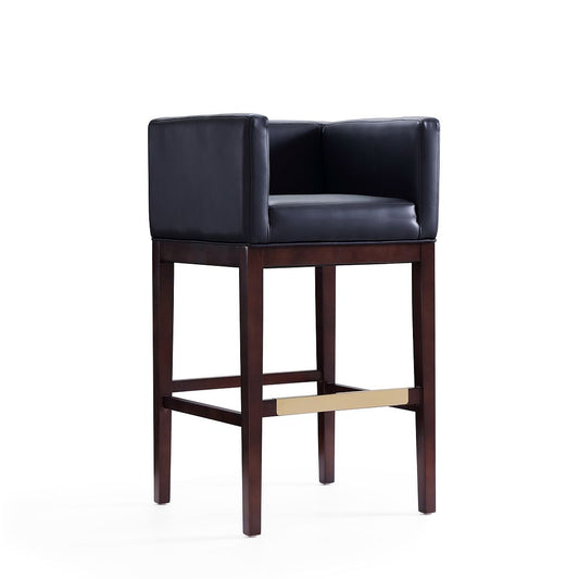 Manhattan Comfort Kingsley 38"H Black & Dark Walnut Beech Wood Barstool