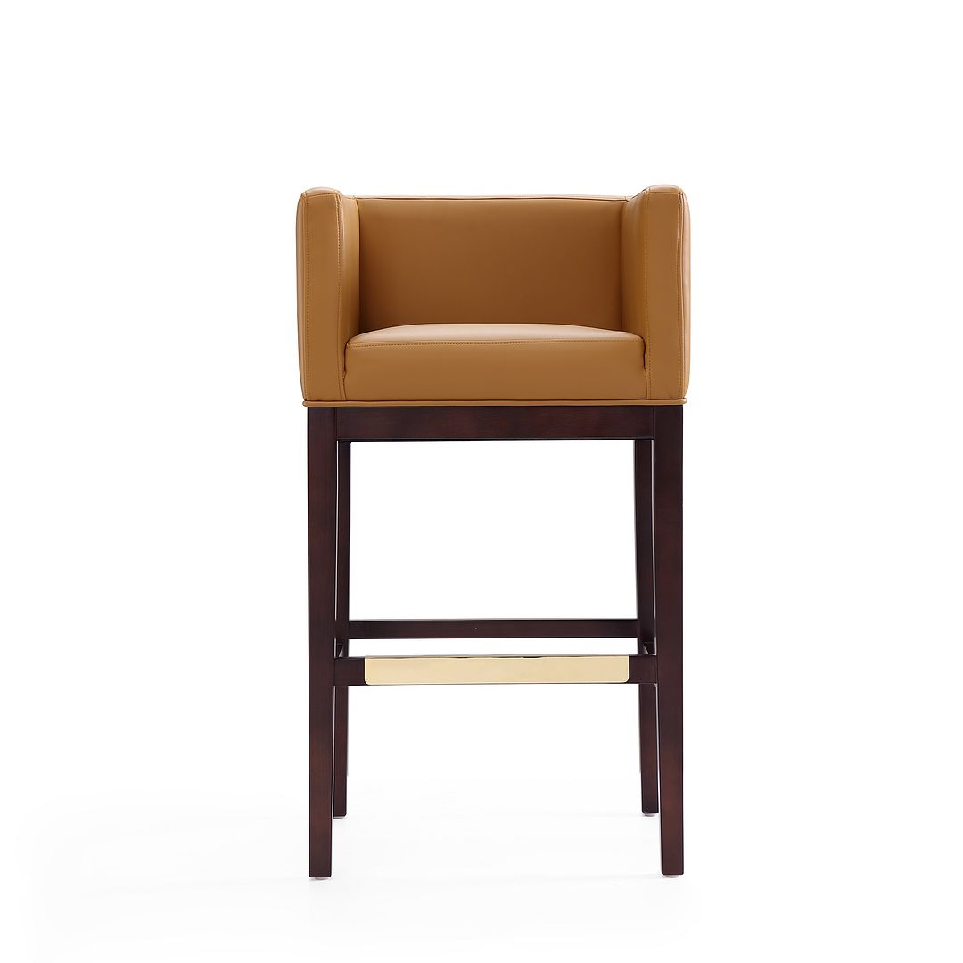 Manhattan Comfort Kingsley 38"H Camel & Dark Walnut Beech Wood Barstool