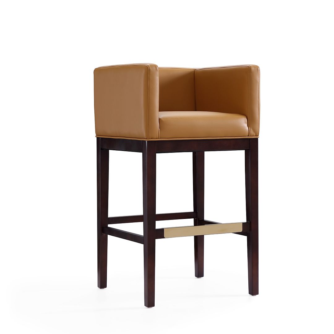 Manhattan Comfort Kingsley 38"H Camel & Dark Walnut Beech Wood Barstool