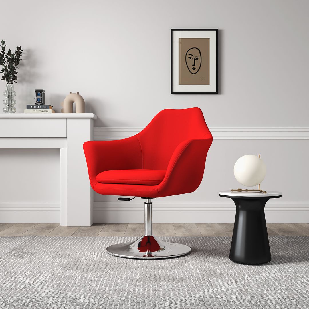 Manhattan Comfort Kinsey Red & Polished Chrome Wool Blend Adjustable Height Swivel Accent Chair