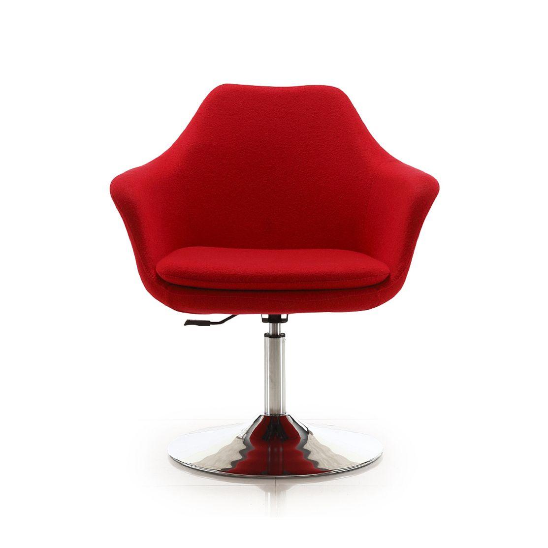 Manhattan Comfort Kinsey Red & Polished Chrome Wool Blend Adjustable Height Swivel Accent Chair