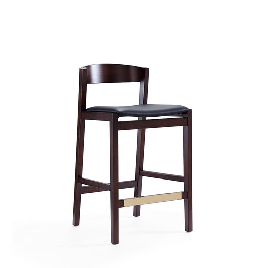Manhattan Comfort Klismos 37"H Black & Dark Walnut Beech Wood Counter Height Bar Stool