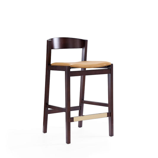 Manhattan Comfort Klismos 37"H Camel & Dark Walnut Beech Wood Counter Height Bar Stool