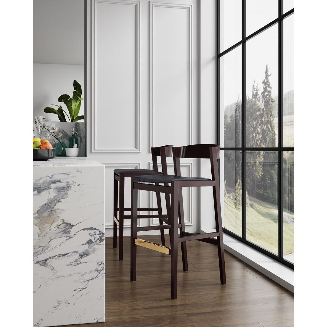 Manhattan Comfort Klismos 41"H Black & Dark Walnut Beech Wood Barstool