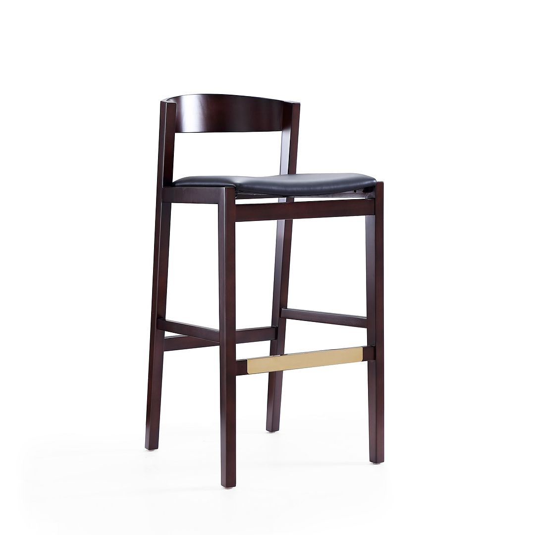 Manhattan Comfort Klismos 41"H Black & Dark Walnut Beech Wood Barstool