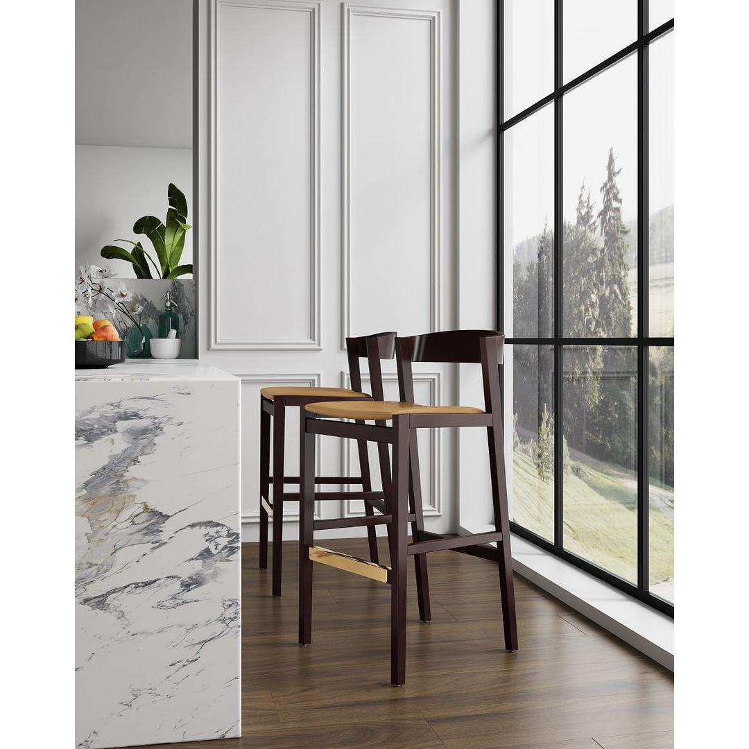 Manhattan Comfort Klismos 41"H Camel & Dark Walnut Beech Wood Barstool