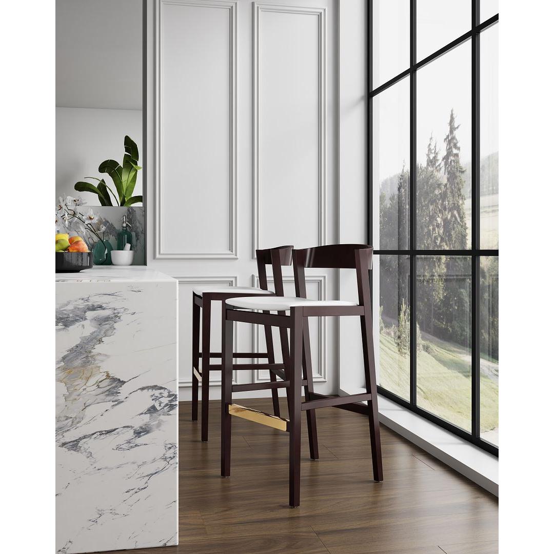 Manhattan Comfort Klismos 41"H Ivory & Dark Walnut Beech Wood Barstool